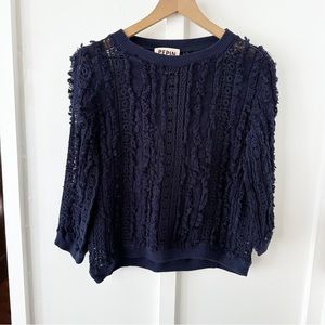 ANTHROPOLOGIE navy Pepin fringe top
